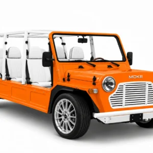 Orange six-seat electric Moke rental in Palm Beach